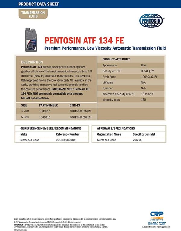 Pentosin ATF 134 FE Mercedes Benz Transmission Fluid - Image 2