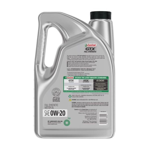 0W-20 Castrol GTX Full Synthetic Motor Oil 5L - Image 2