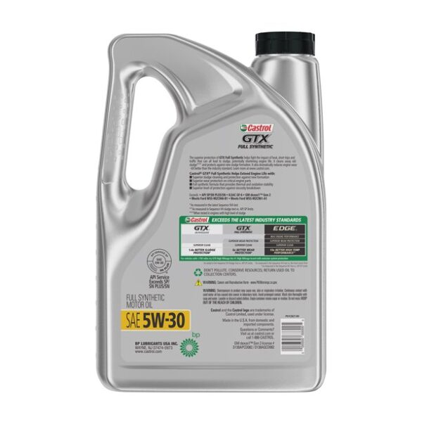 5W-30 Castrol GTX Full Synthetic Motor Oil 5L - Image 2