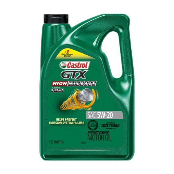 5w-20 Castrol GTX High Mileage Synthetic Blend Motor Oil 5L