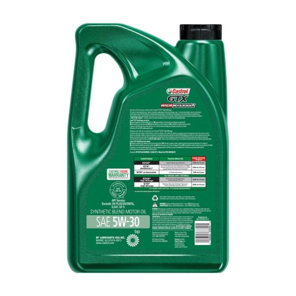 5w-30 Castrol GTX High Mileage Synthetic Blend Motor Oil 5L - Image 3