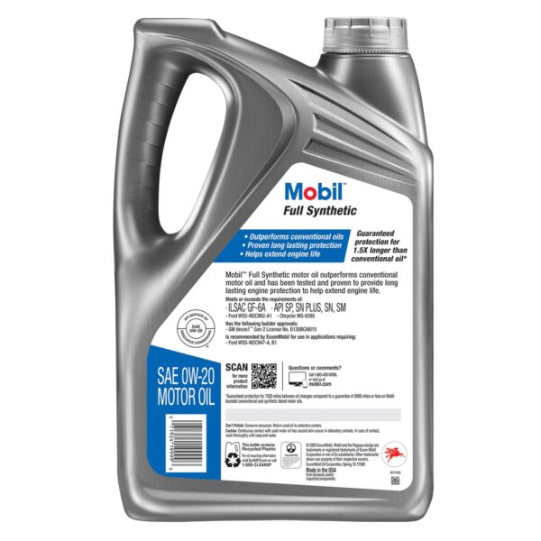 0W-20 Mobil Full Synthetic Motor Oil - 5 Quarts - Image 2