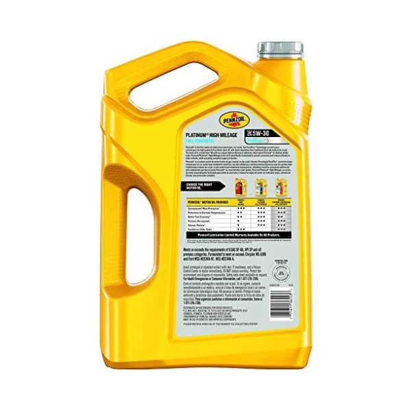 5W-30 Pennzoil Platinum High Mileage Full Synthetic Motor Oil - Image 2