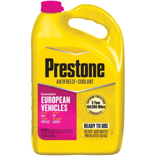 Prestone European Vehicles (Pink) Prediluted Coolant For: Audi (1997-2007), Volkswagen (1997-2008), Porsche (1999-2009), Jaguar 1999 and newer