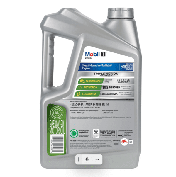 0W-20 Mobil 1 Hybrid Advanced Fuel Economy Motor Oil 5L - Image 2