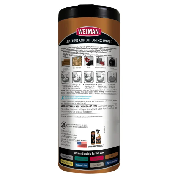 Weiman Leather Cleaner & Conditioner Wipes - Image 5