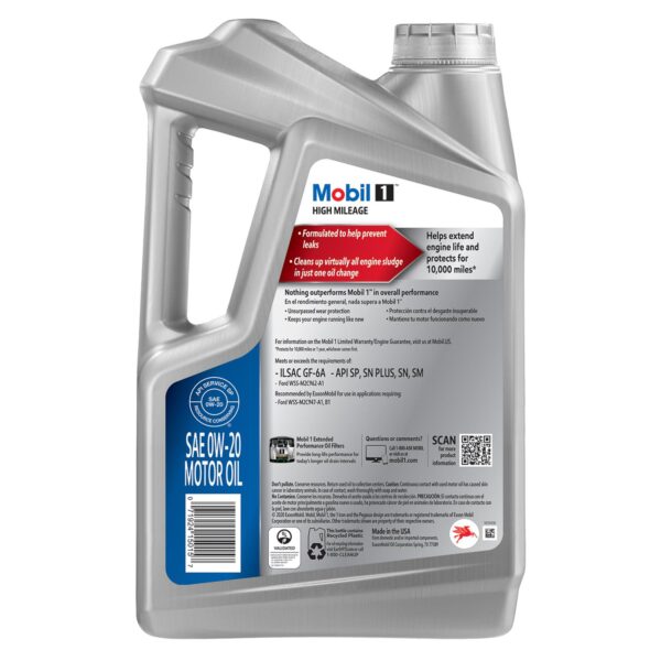 0W-20  Mobil 1 High Mileage Motor Oil 5L - Image 3